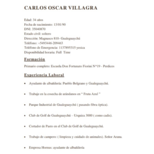 Postulación a Trabajo en Argentina