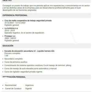 Postulación a Trabajo en Argentina