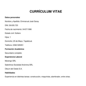 Postulación a Trabajo en Argentina